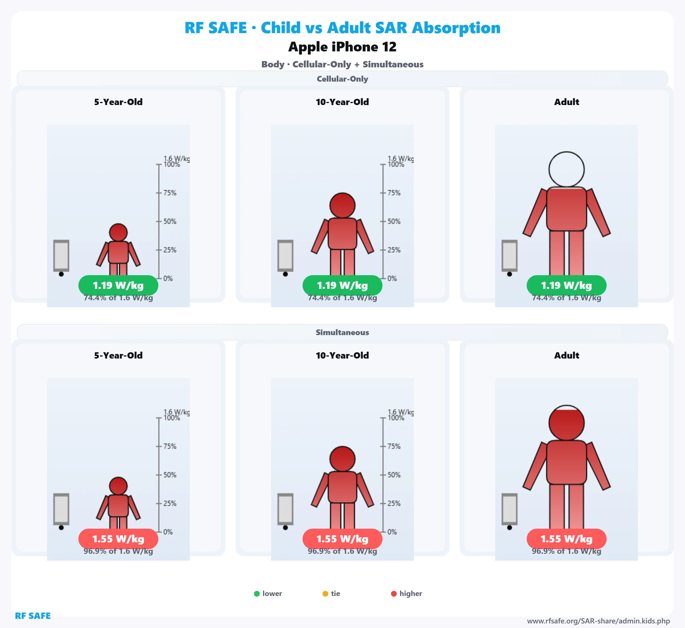 Apple iPhone 12 — body SAR child versus adult comparison
